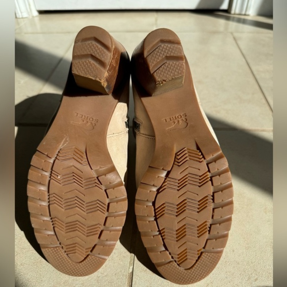 Sorel Nadia Peep Toe Ankle Neutral Leather‎ Beige Booties Shoes Women's Size 6.5 - Picture 5 of 8